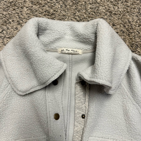 Free People Shasta Snap Up Fleece Bomber in Morning Fog Grey - Picture 6 of 8